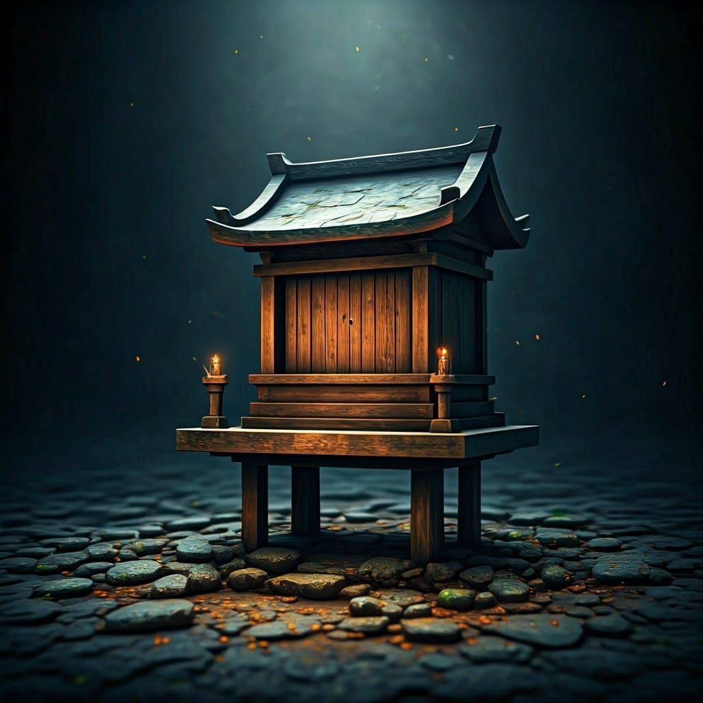 Ancient Mystical Temple in Warm Wood and Triadic Colors