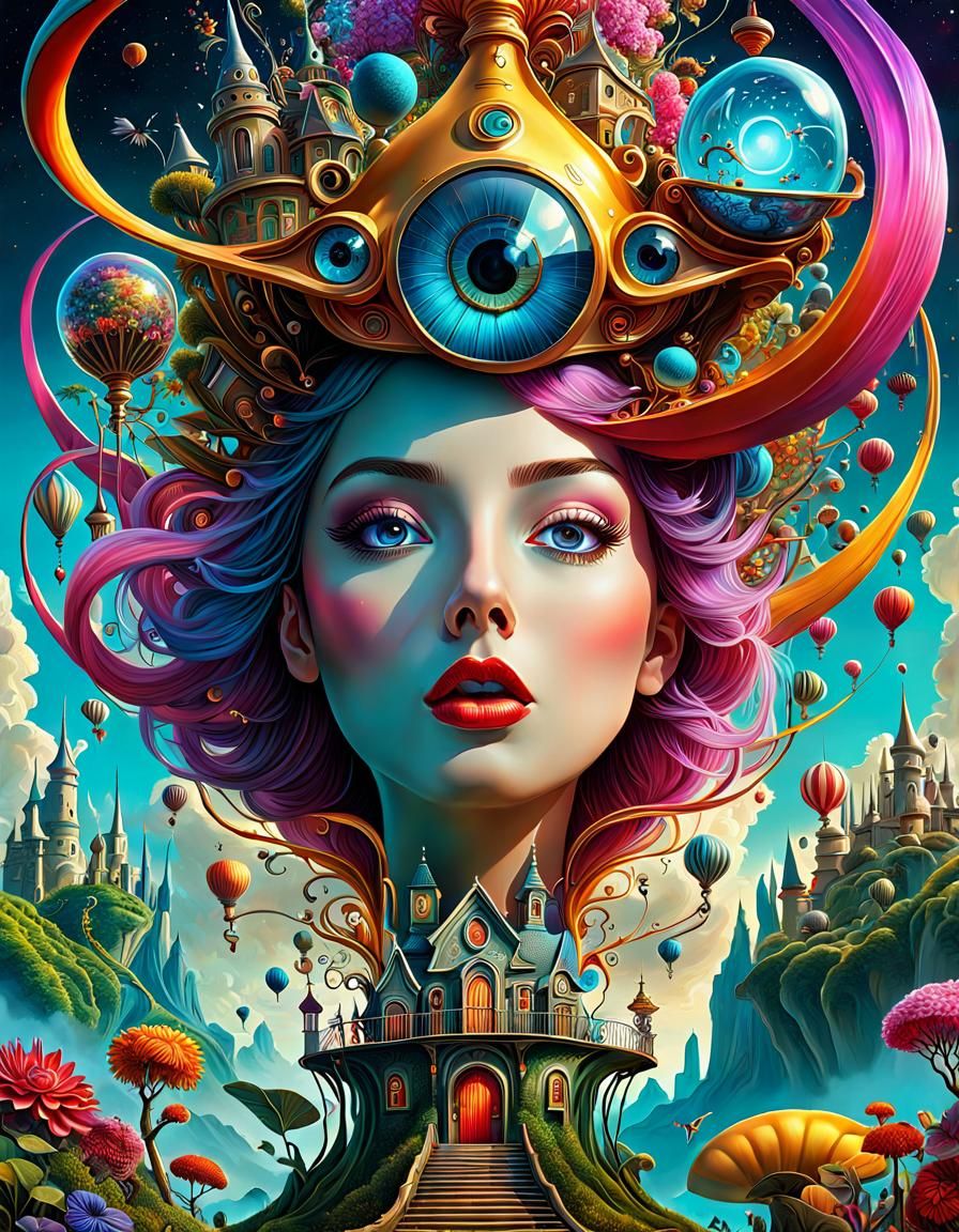 Vibrant Surreal Digital Painting in Magic Realism Style