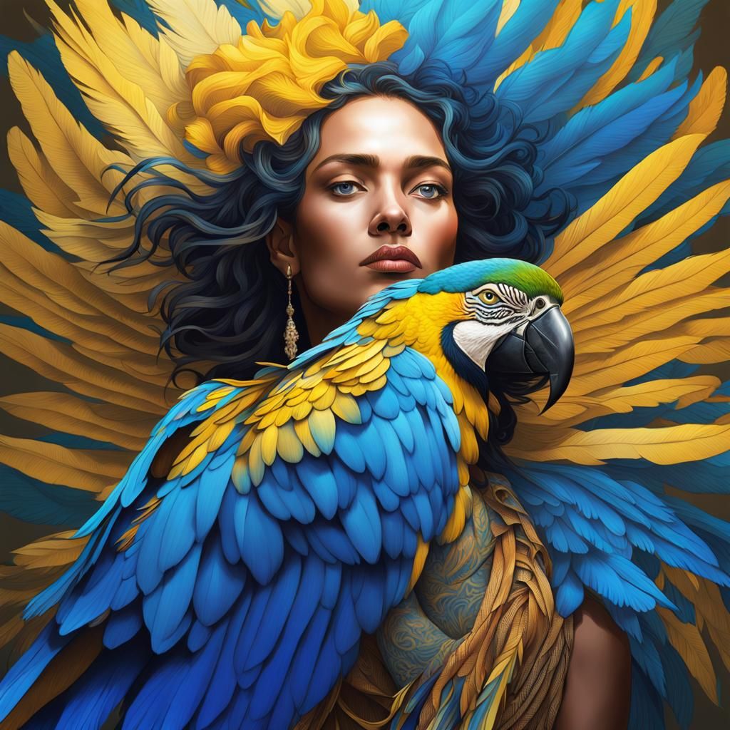 Woman with Macaw Wings: Digital Art Portrait