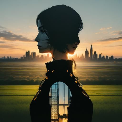 Split Portrait: A Woman's Duality in Urban and Rural Landsca...