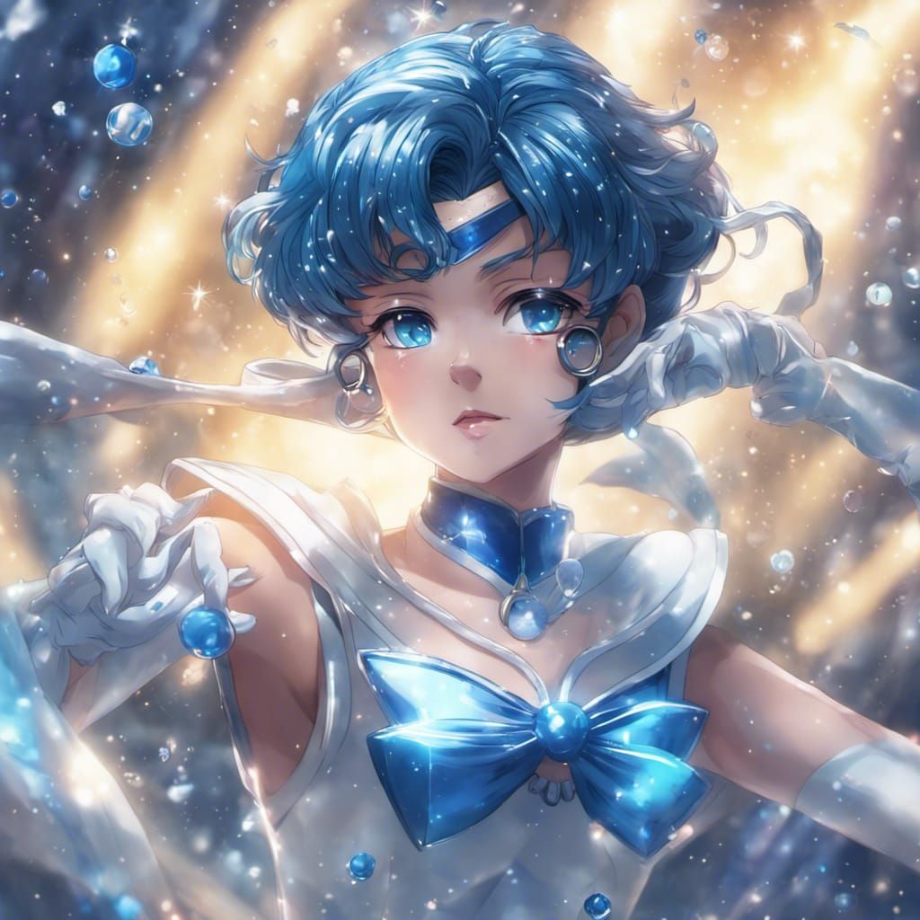 Sailor Mercury Glittering Glass Statue in Anime Style