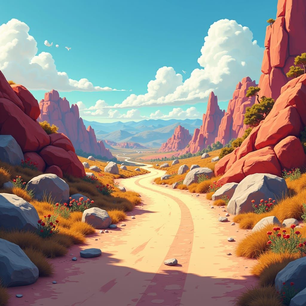 Cartoon Road Inspired by Syd Mead, 8K Resolution