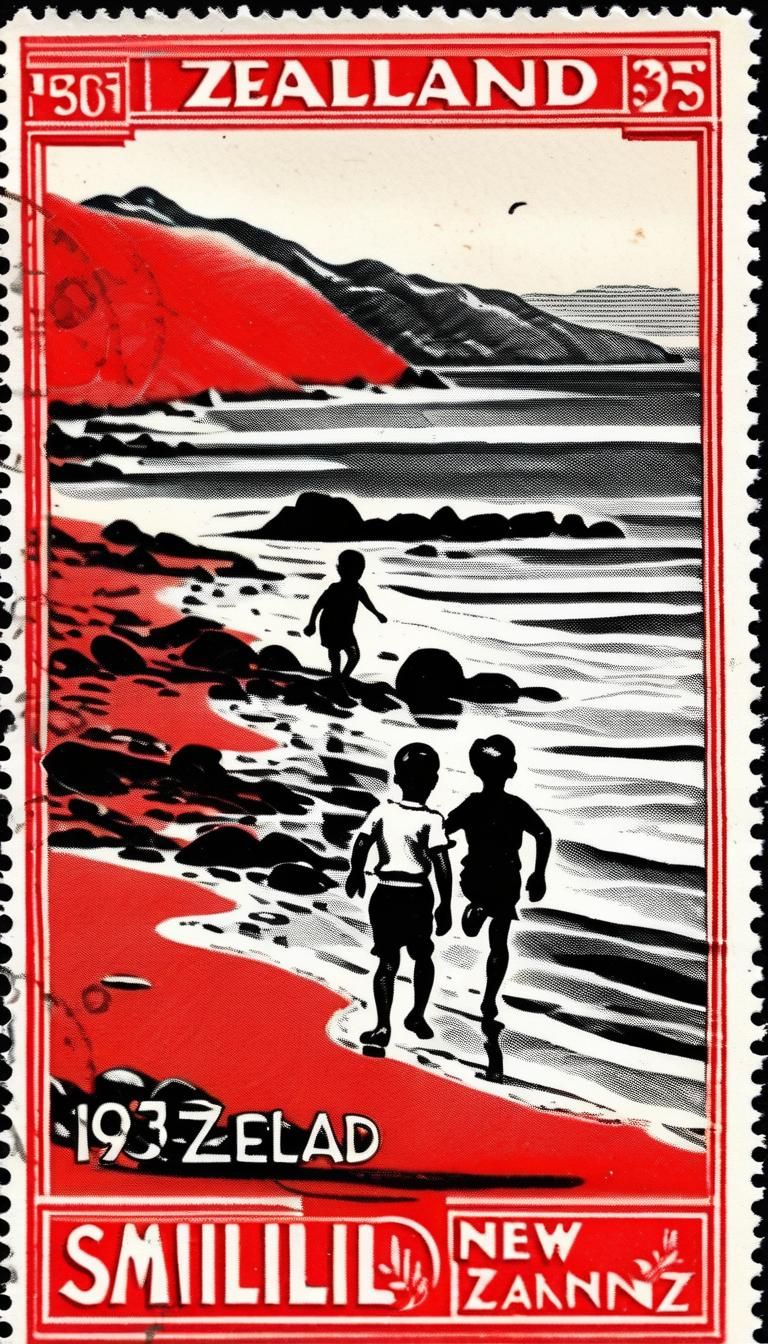 Vintage New Zealand Beach Scene Health Stamp