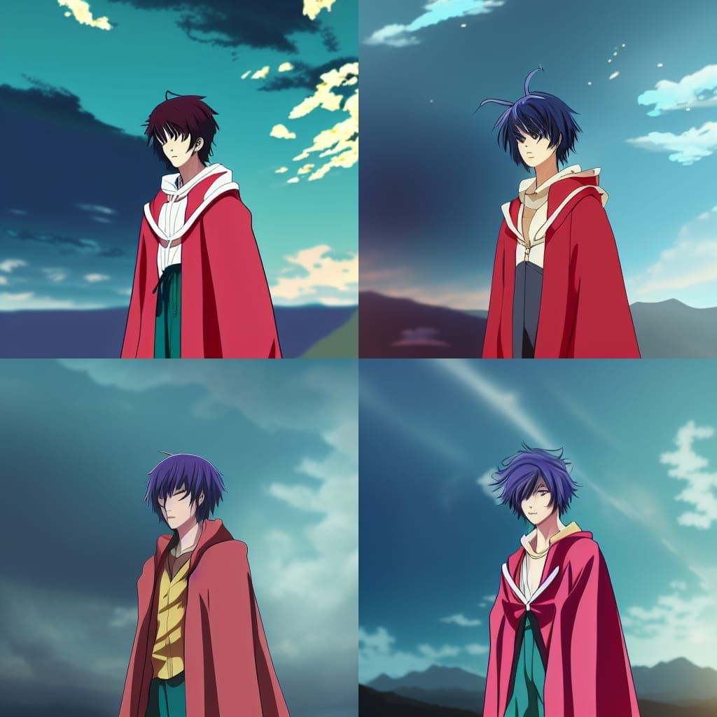 Anime Man with Teal Hair and Gold Cloak
