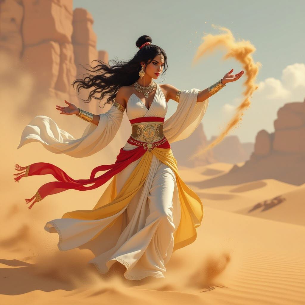 Sandstorm Goddess in Vibrant, Expressive Art Style