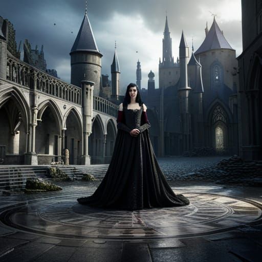 Gothic Demoness in Ossuary: Detailed Matte Painting