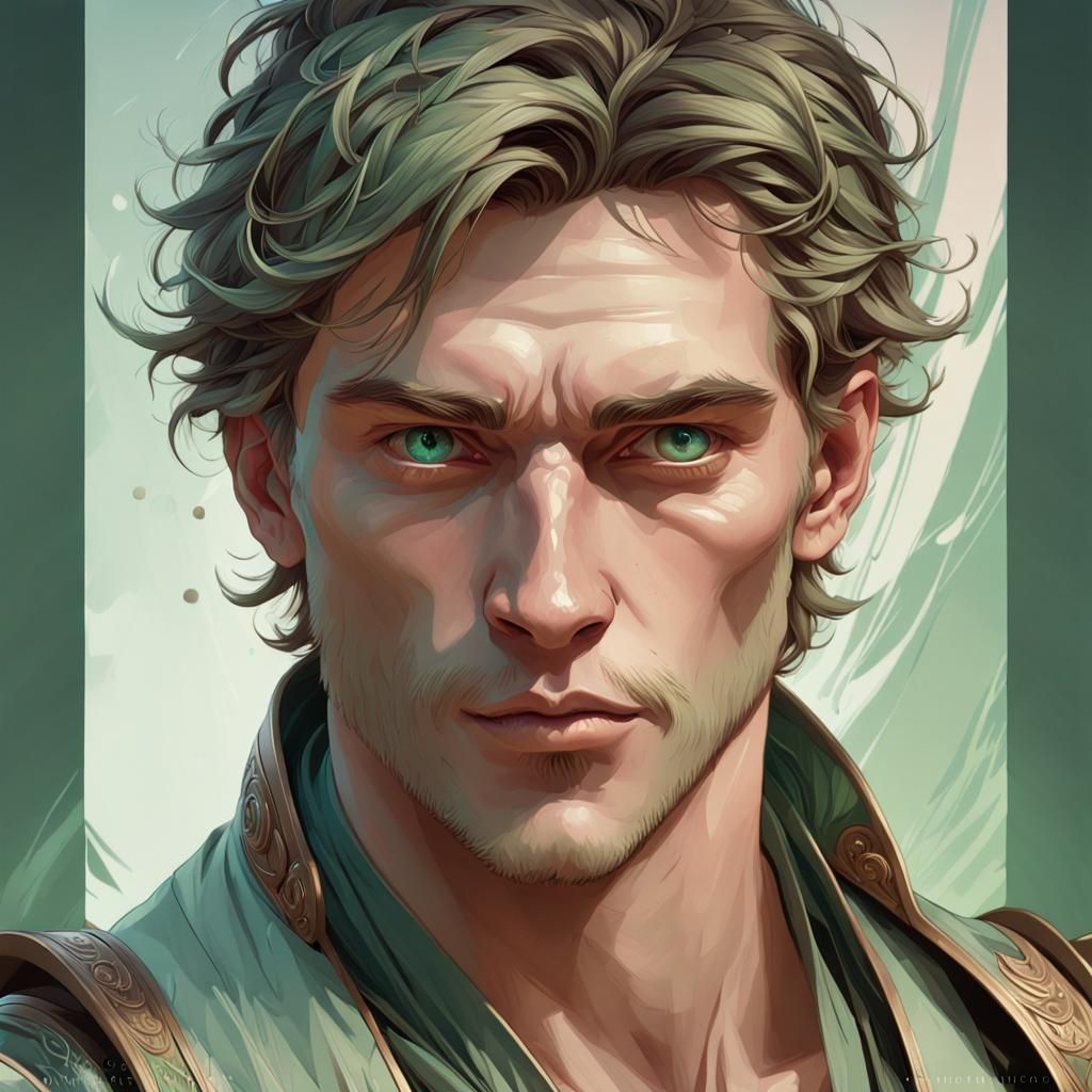 Angelic Man Portrait in Hyperdetailed Art Nouveau Style