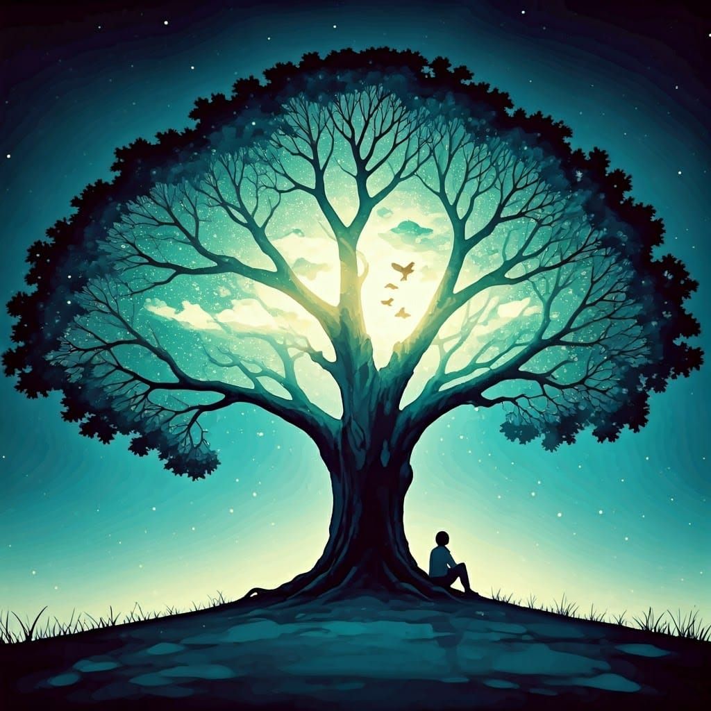Negative Space Art: Ethereal Tree of Dreams