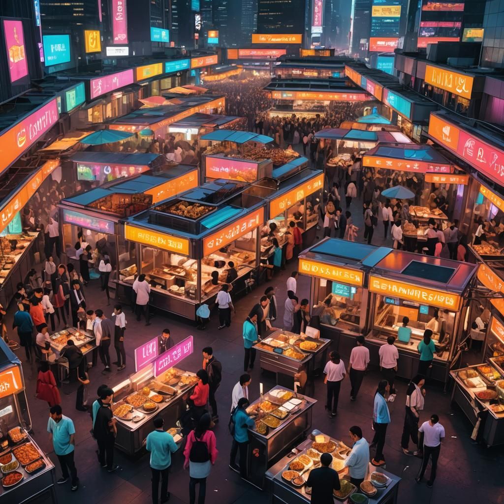 Neon Metropolis Street Food Market in Unreal Engine