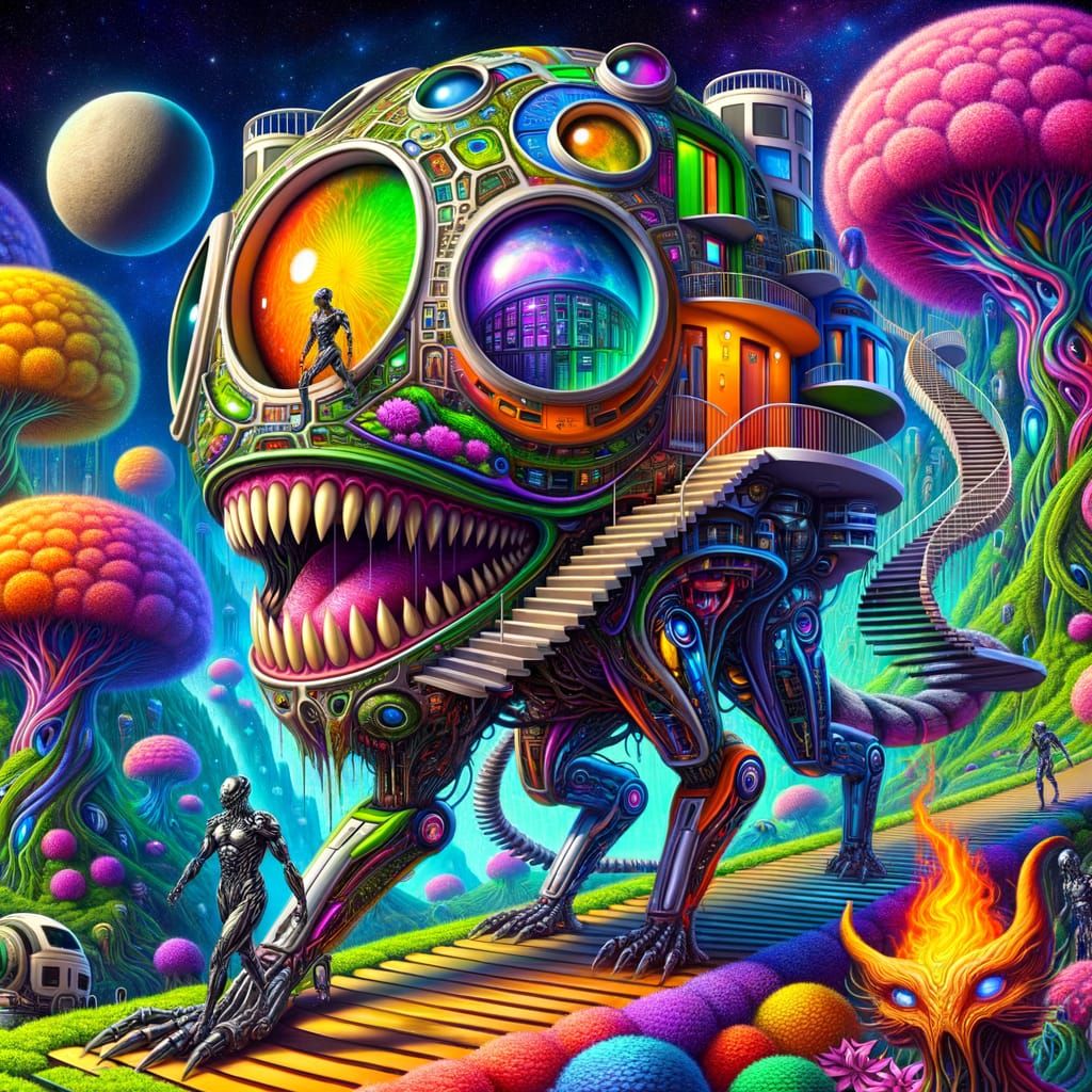 Futuristic Walking Home with Hybrid Creatures in Alien Fores...