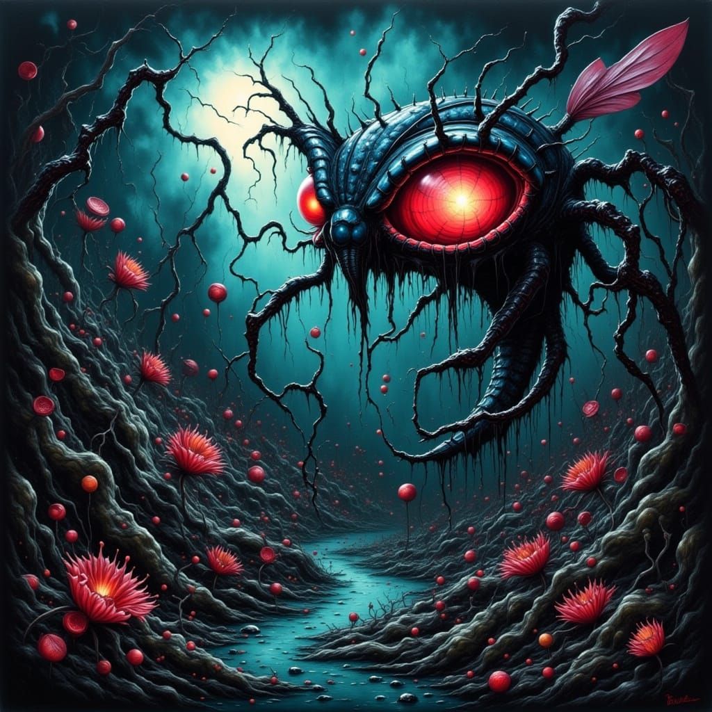 Mysterious Giant Venus Fly Trap in a Dark Fantasy Storm