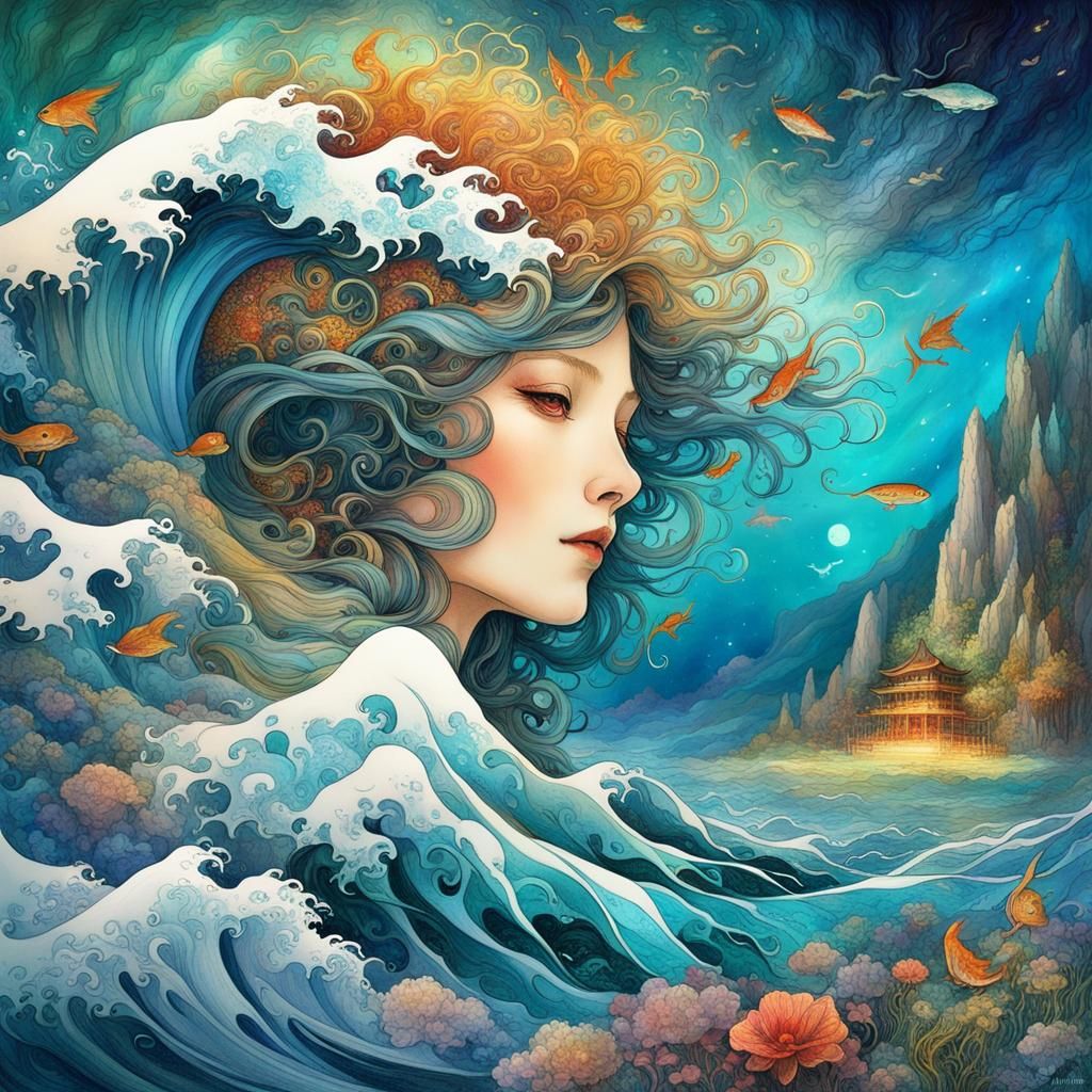 Mother of the Ocean: Japanese Seascape in Manhwa Style