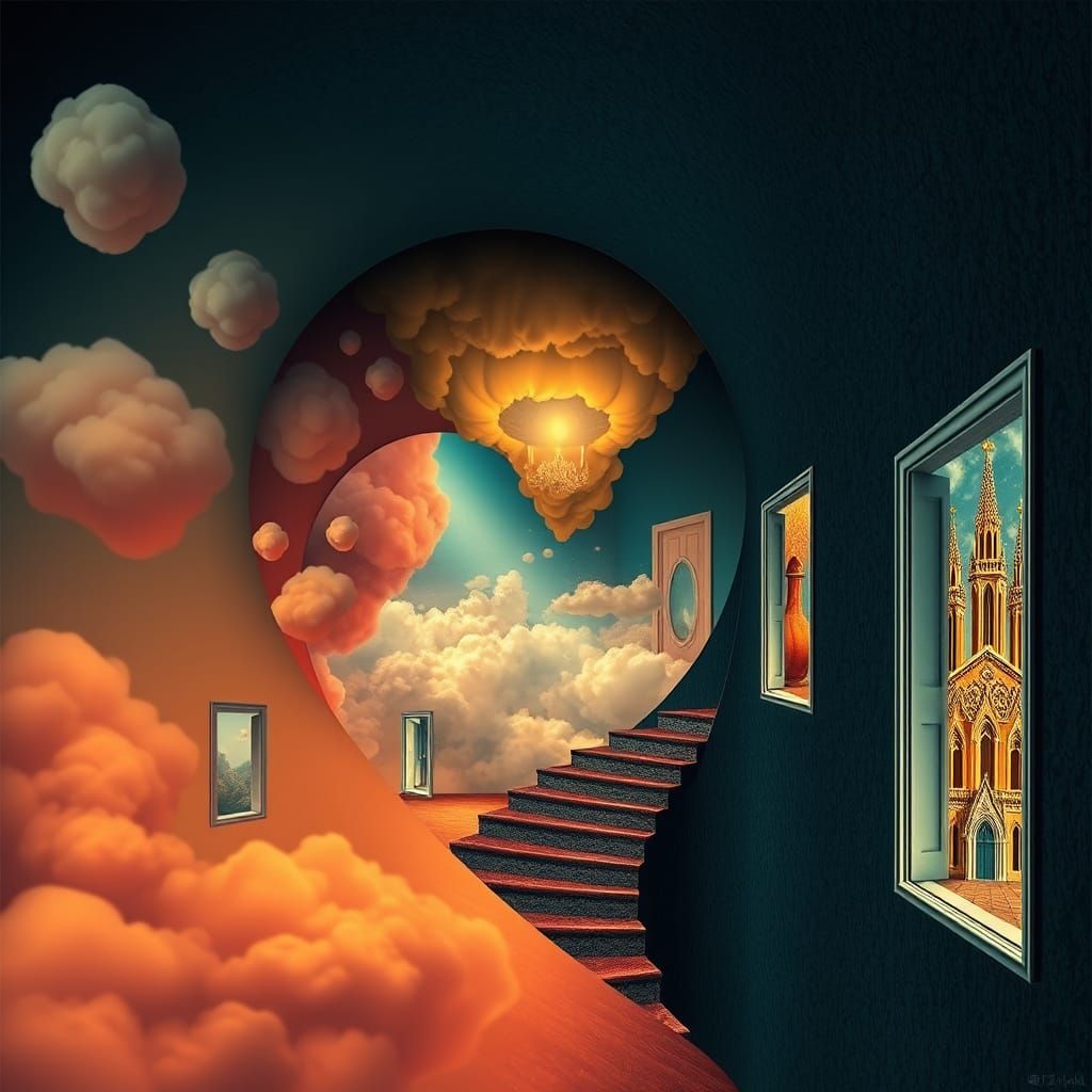 Surreal Staircase to Dreamscapes: Escher-Inspired AI Art