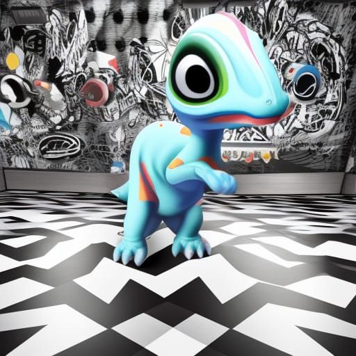 Cute Dinosaur on Dance Floor in CGI Style