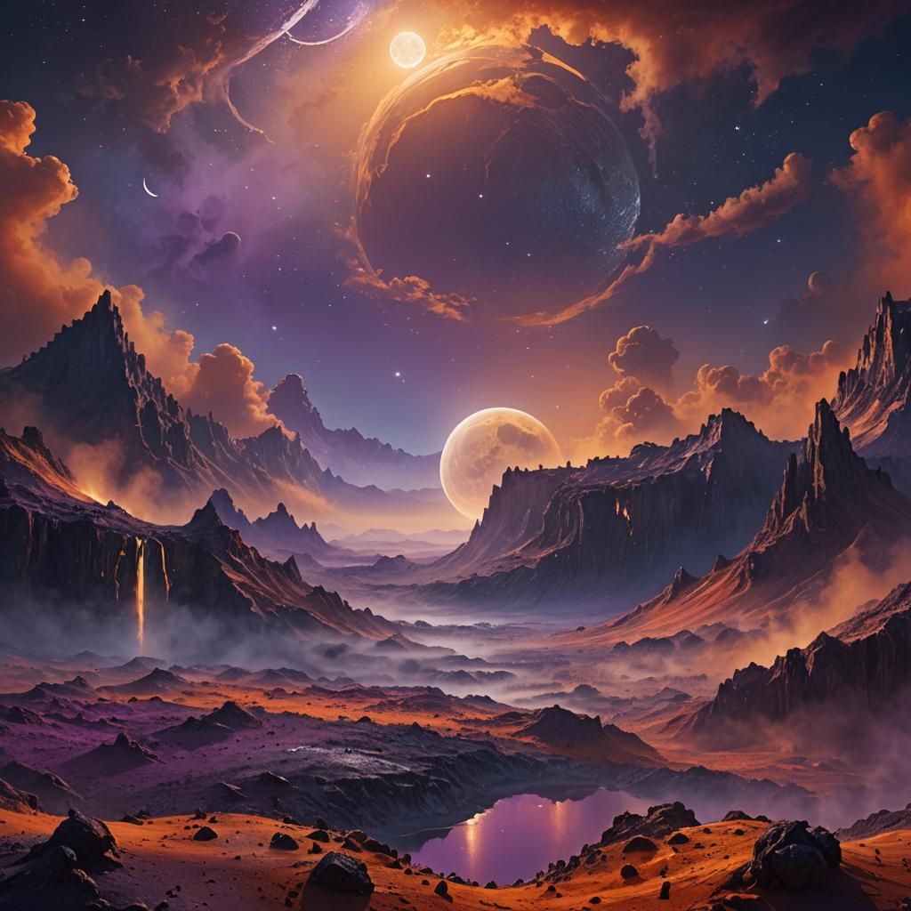 Ethereal Moonscape with Iridescent Mist