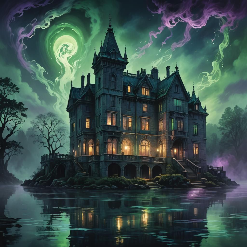Ghostly Apparition at Haunted Mansion: Dark Fantasy Art