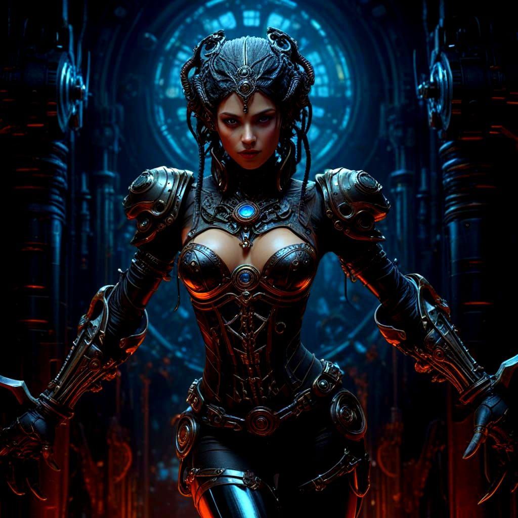 Steampunk Biomechanical Women with Neon Lights