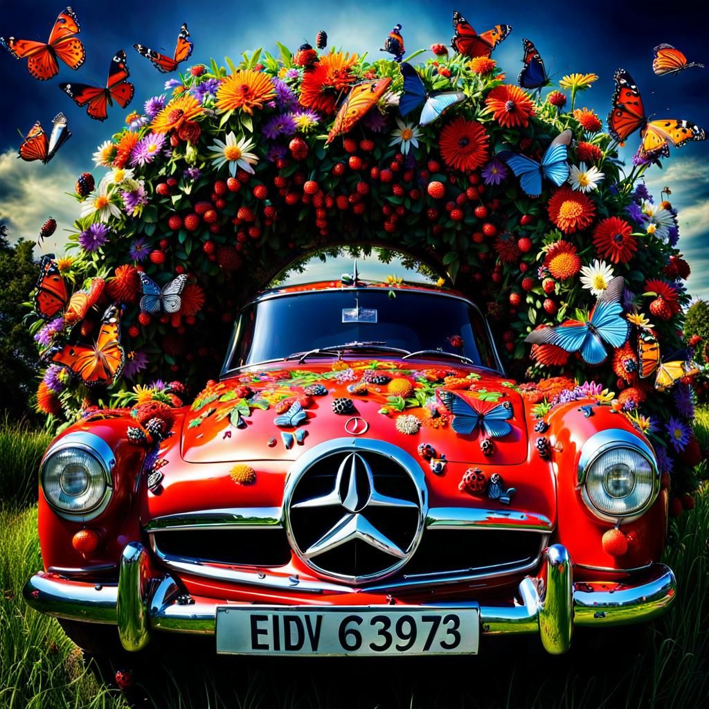 Mercedes in Whimsical Letters with Flowers and Insects