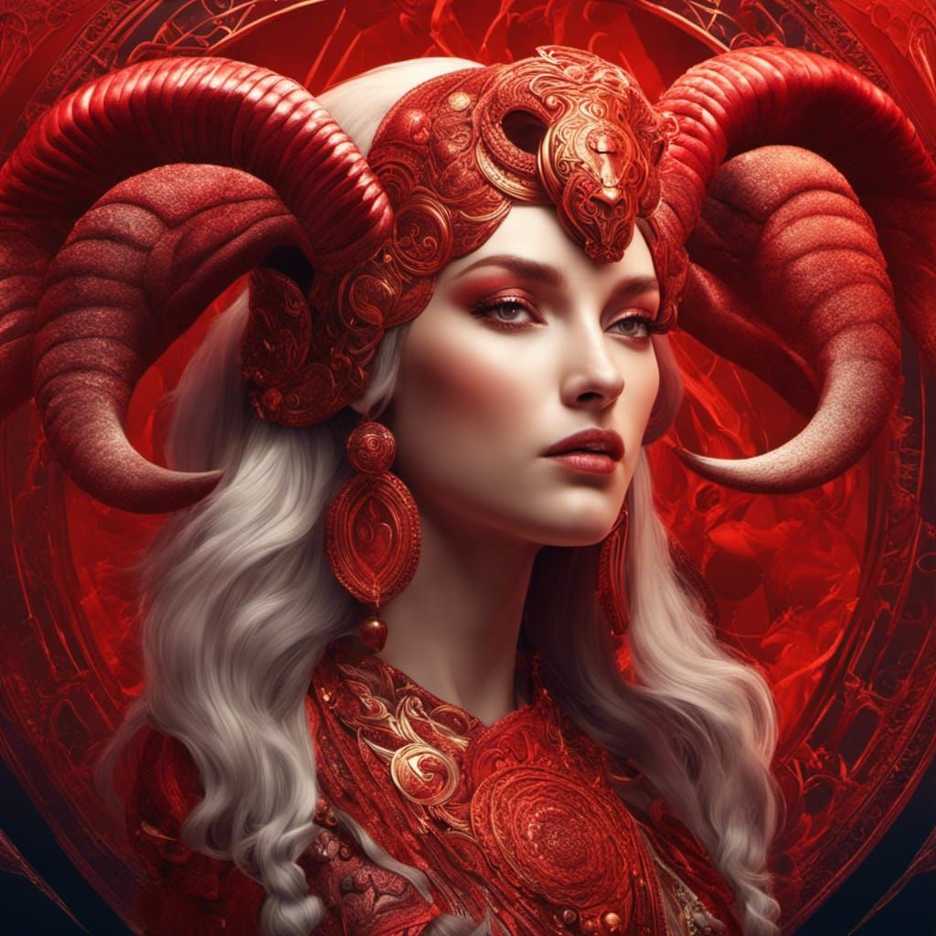 Aries Zodiac Woman: Hyper Realistic Detailed Illustration