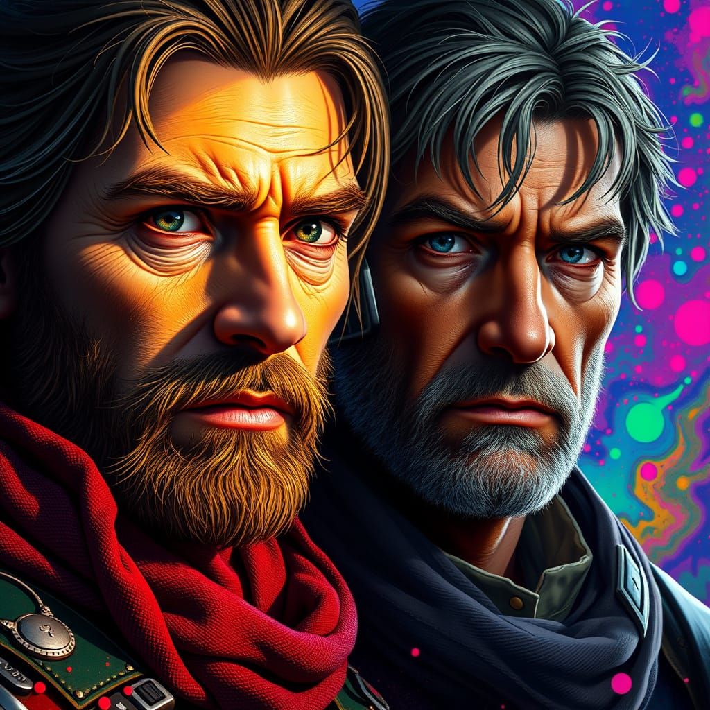 Heroic Portrait in Vibrant, Cyberpunk-Inspired Setting