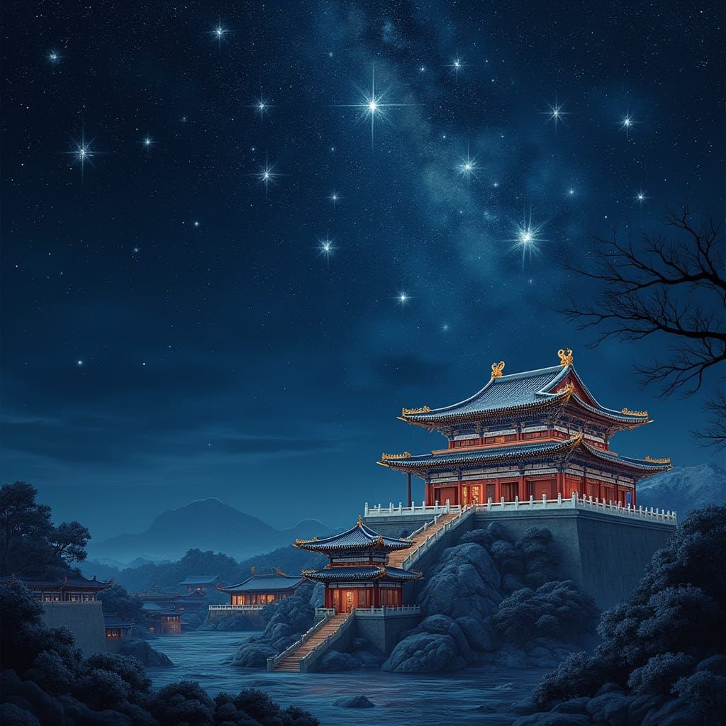 Ming Dynasty Opulence in Starry Night