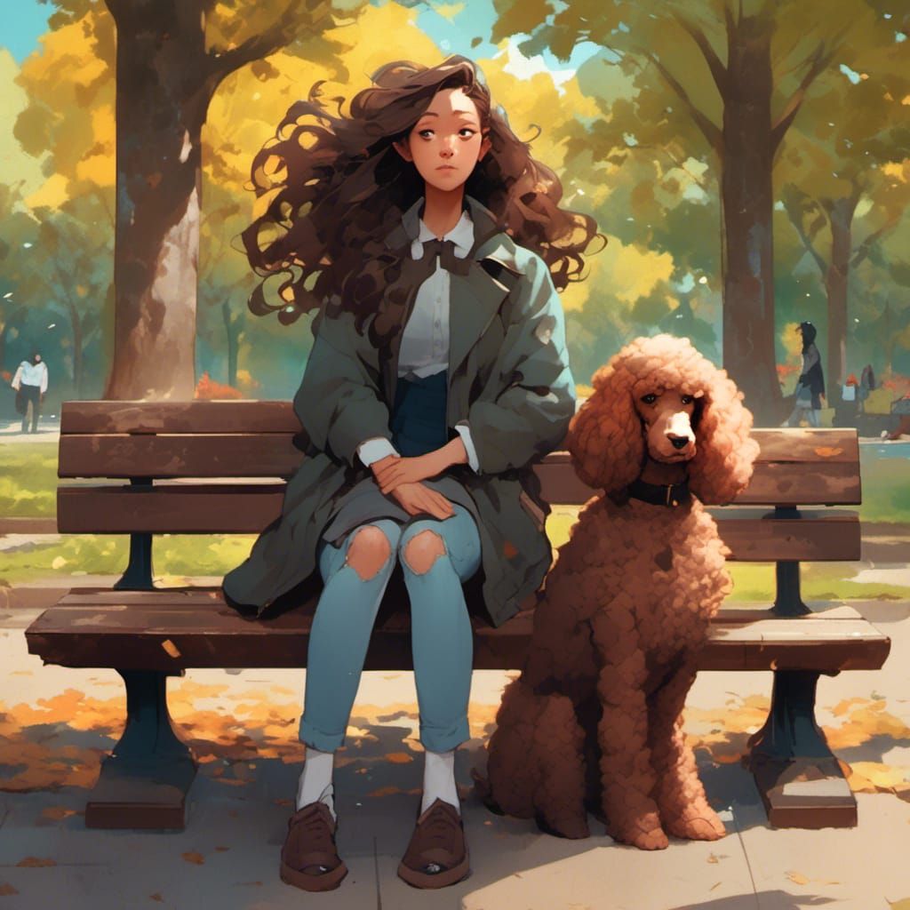 Woman Reprimands Poodle on Park Bench
