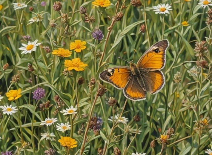 Meadow Brown Butterfly in Oil Painting Style