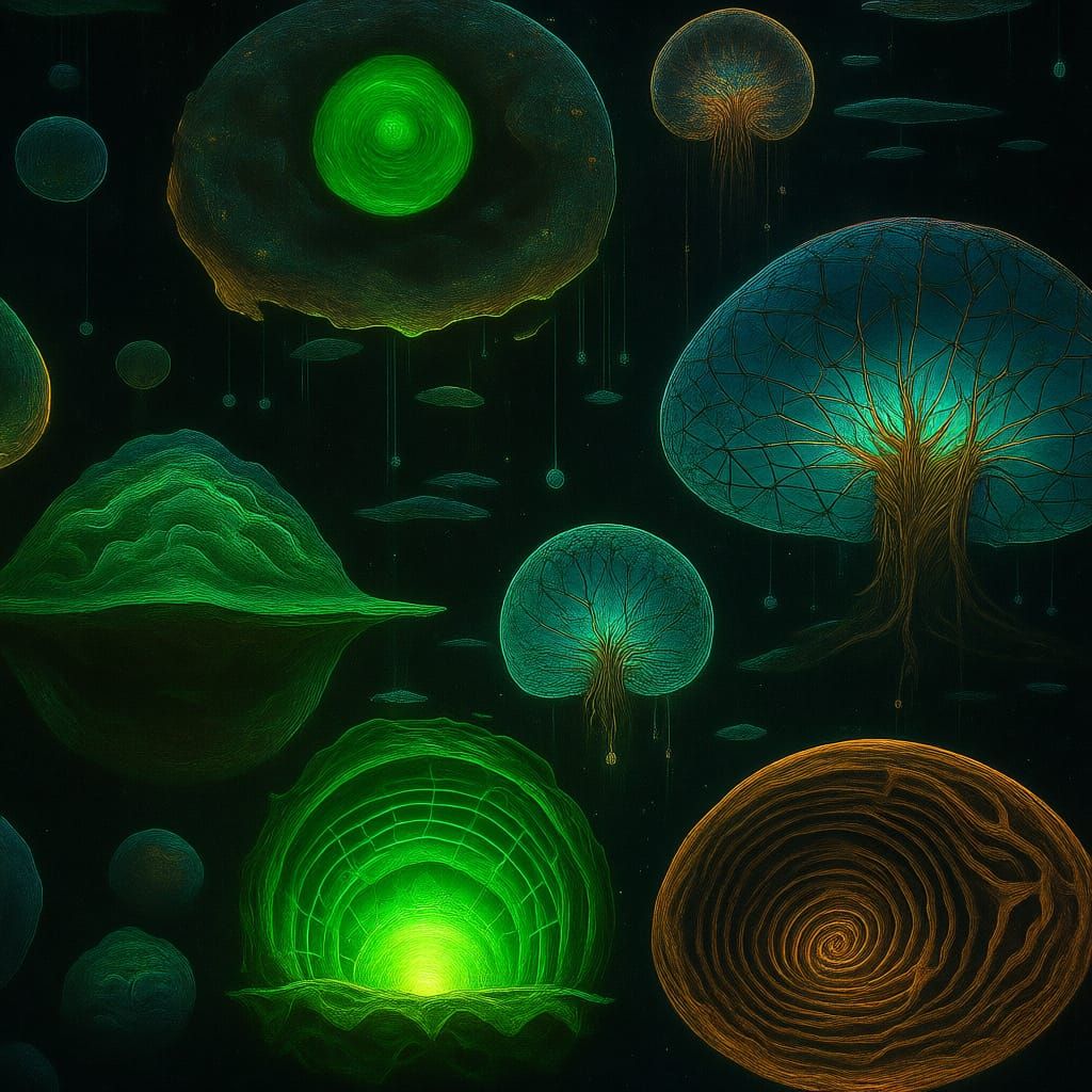 Psychedelic Bioluminescent Cell Mandala Inspired by Alex Gre...