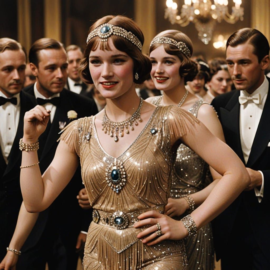 Charleston Dance in Roaring 1920s with Golden Dress