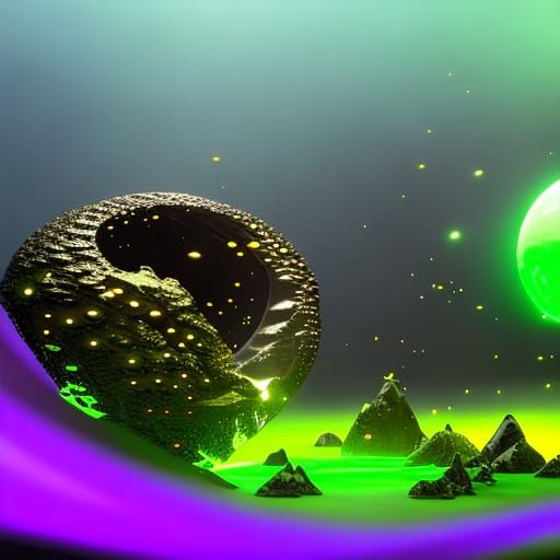 Heart Glass with Green Wolf Orbs, Dark Fantasy