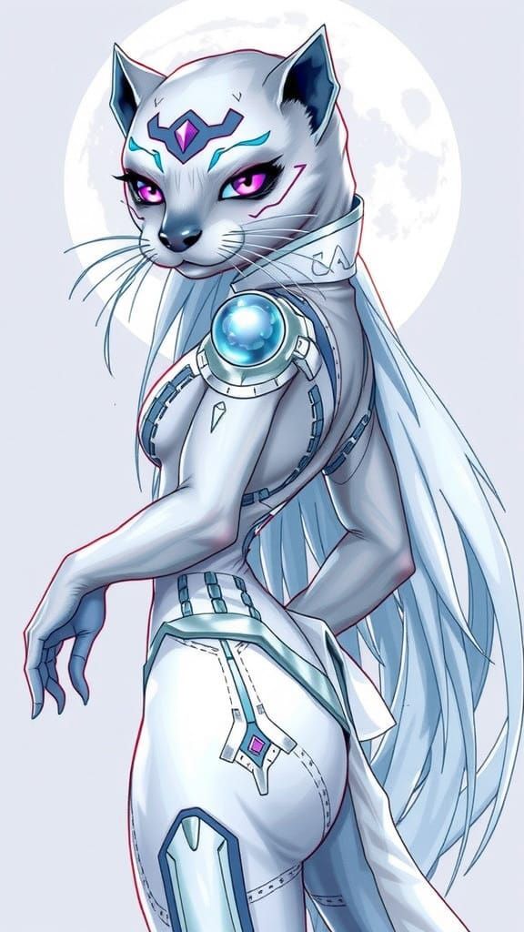 Sleek Cyberpunk Otter Humanoid in Moonlit Locks