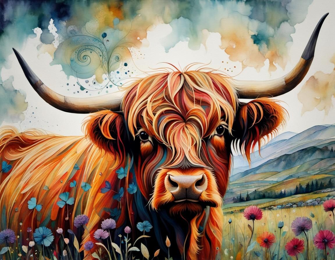 Highland Cow in Magical Scottish Garden