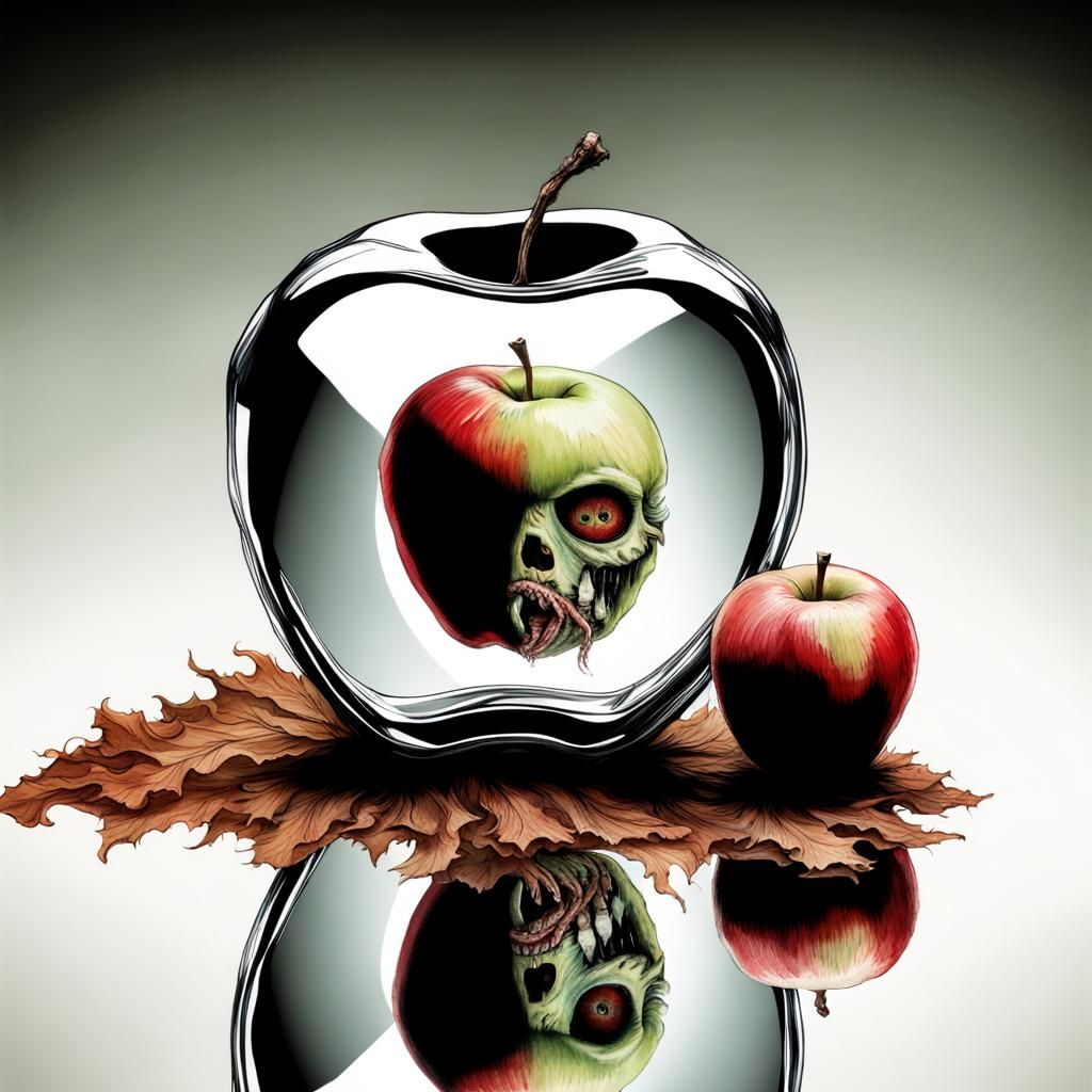 Hyperdetailed Zombie Apple in Dark Fantasy Style