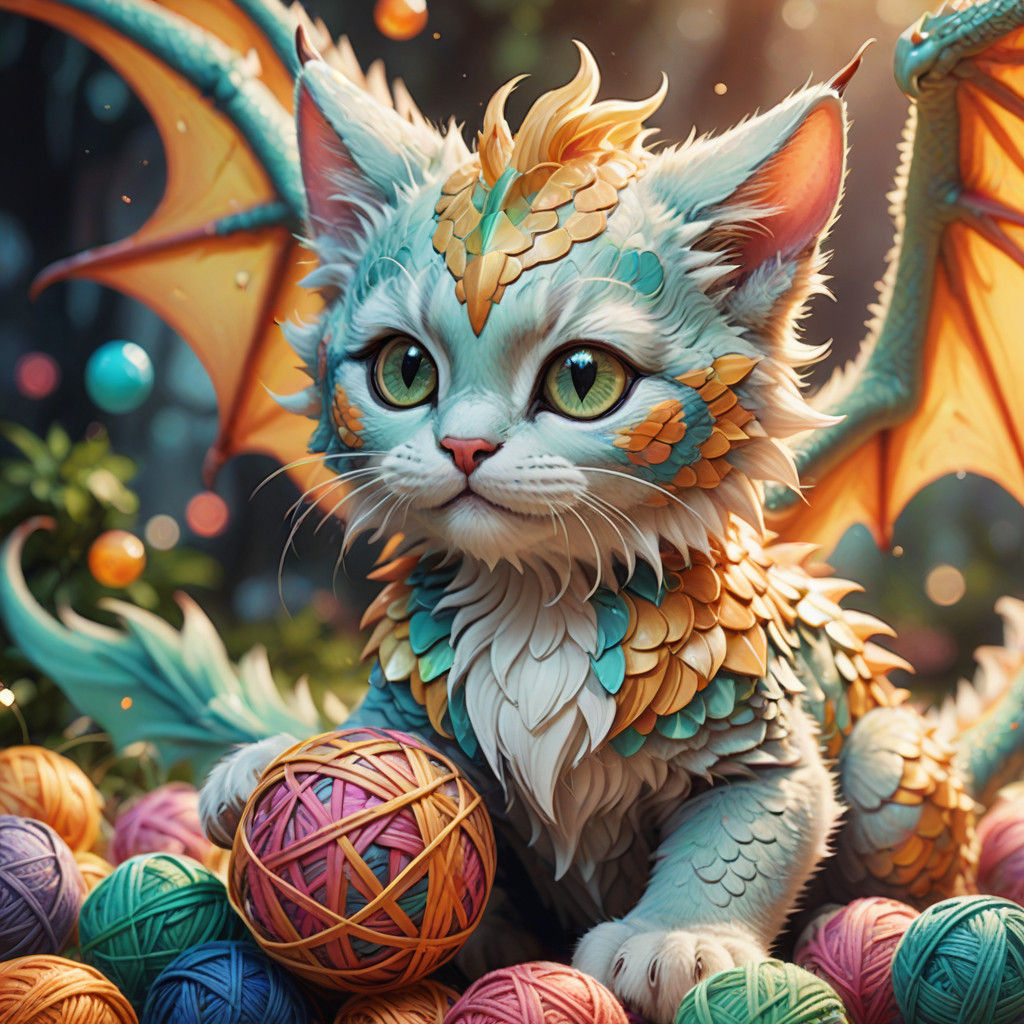 Whimsical Cat-Dragon Hybrid in Pastel Colors