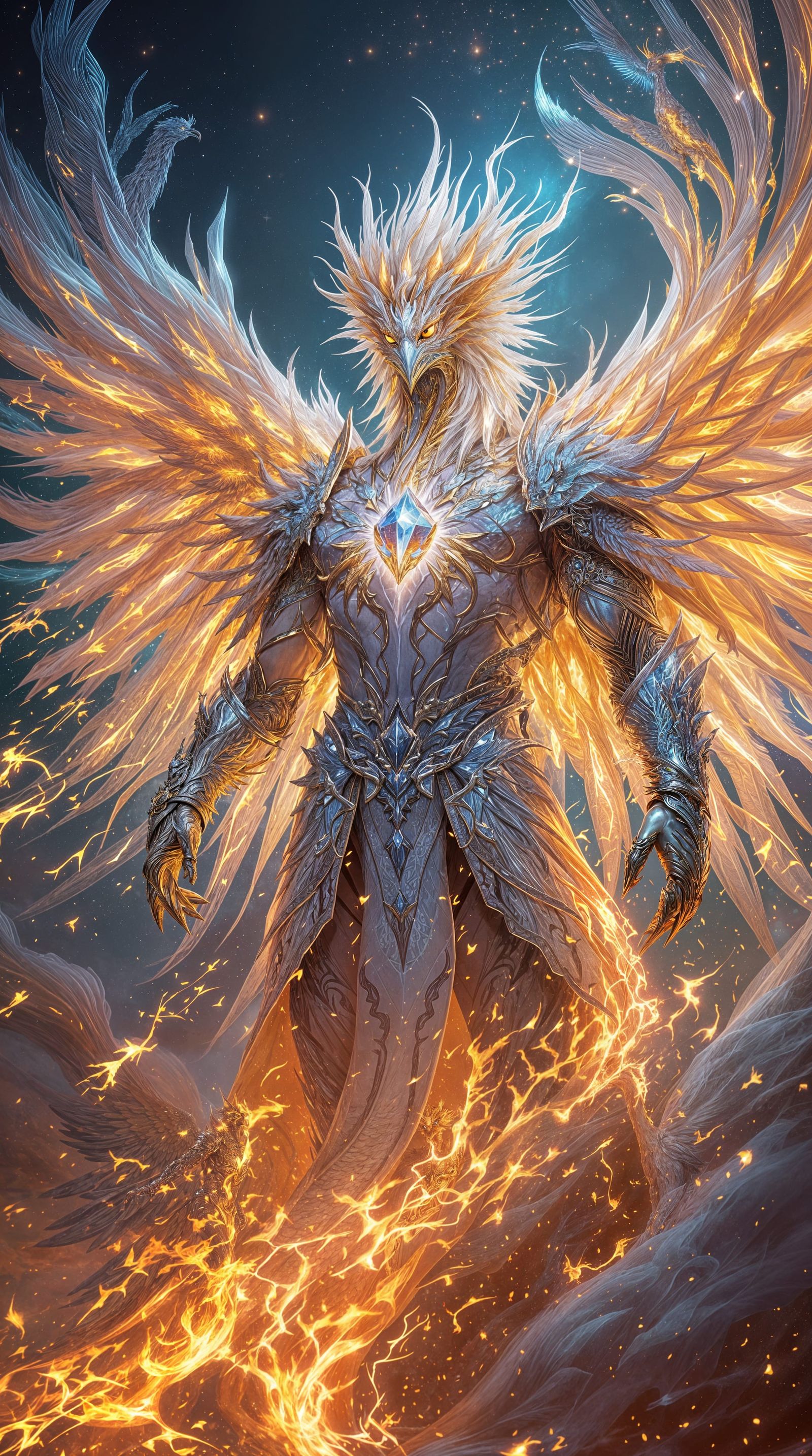 Cosmic Phoenix God in Radiant Crystalline Armor
