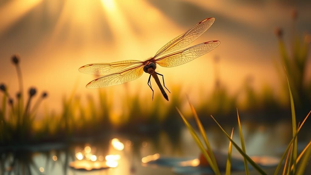 Dragonfly Over Pond in Photorealistic Style