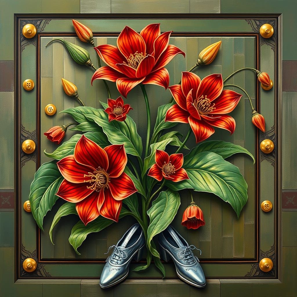 Vibrant Magical Realism in Silver and Green