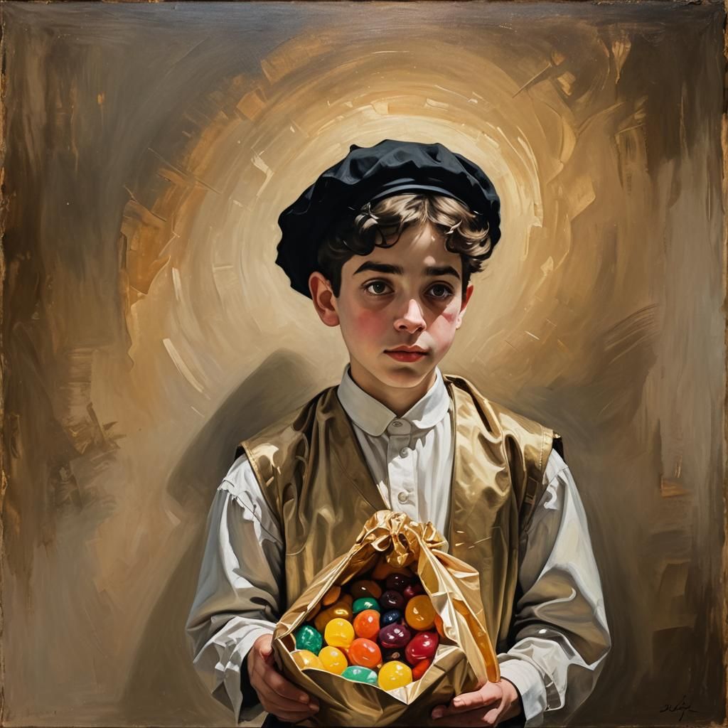 Young Boy with Sweets: A Baroque-Style Oil Painting