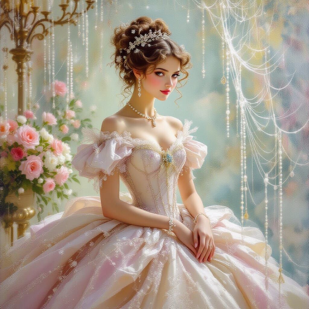Rococo Princess in Spiderweb Gown and Firefly Hair