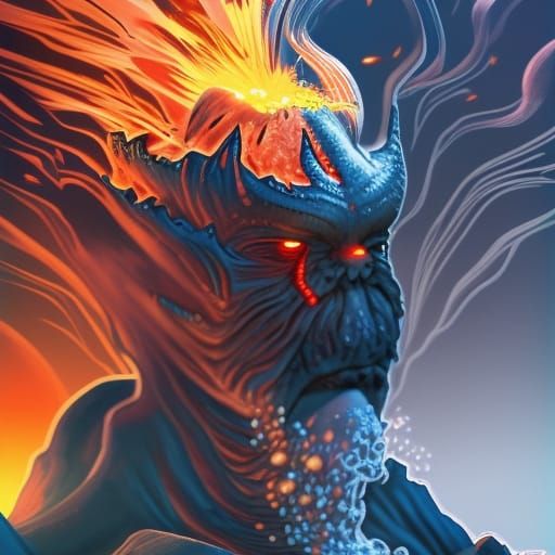 Volcanic Man with Hammer in Art Nouveau Style