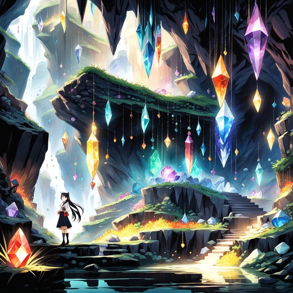 Anime Girl's Gemstone Cave Discovery