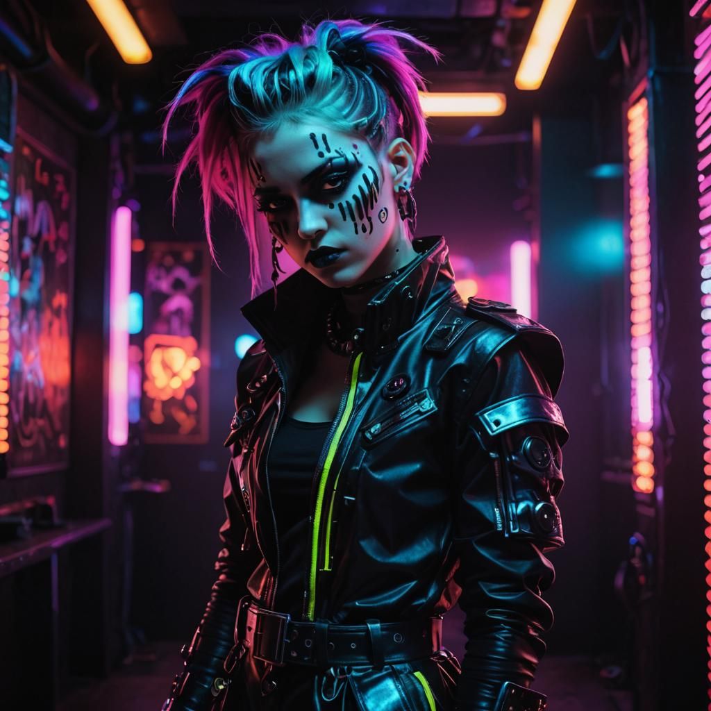 Cybergoth Fashion Photography in Neon-lit Nightclub
