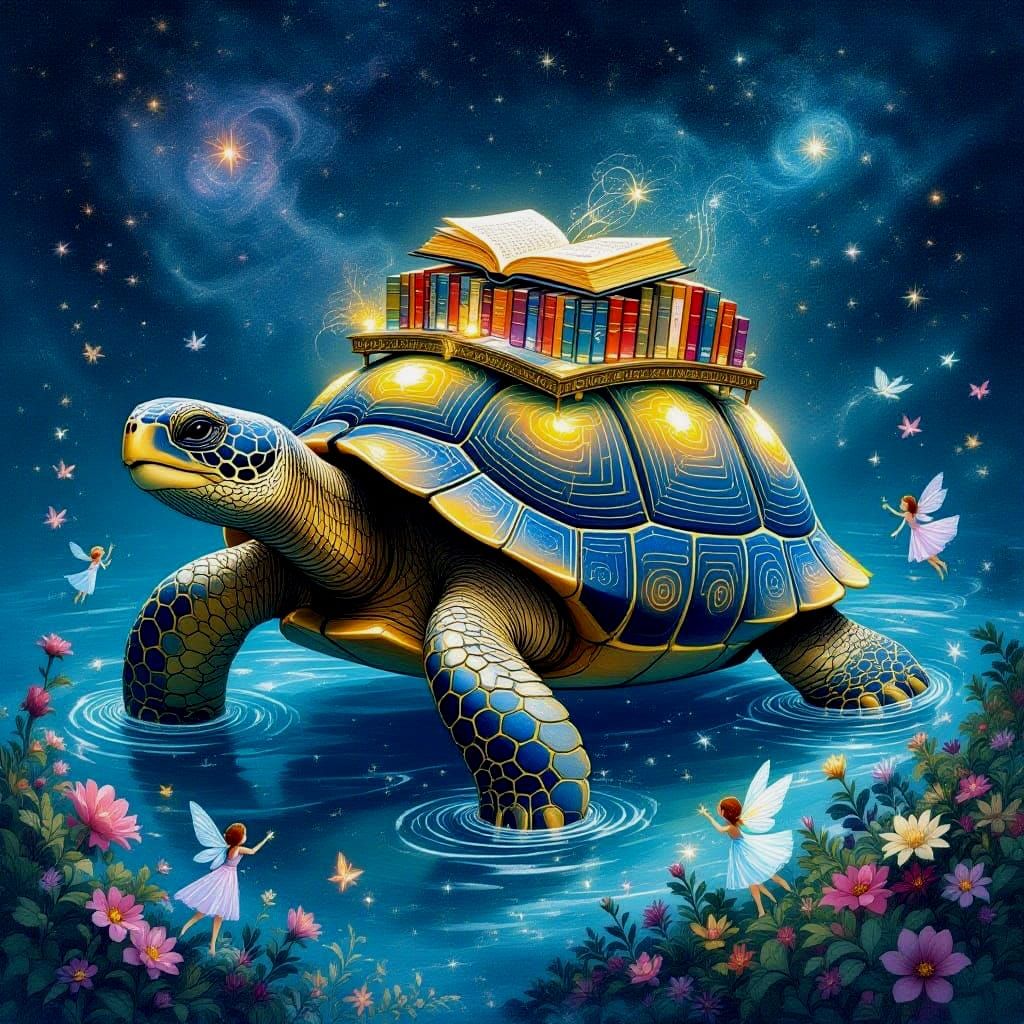 Whimsical Celestial Tortoise Embarks on Cosmic Quest