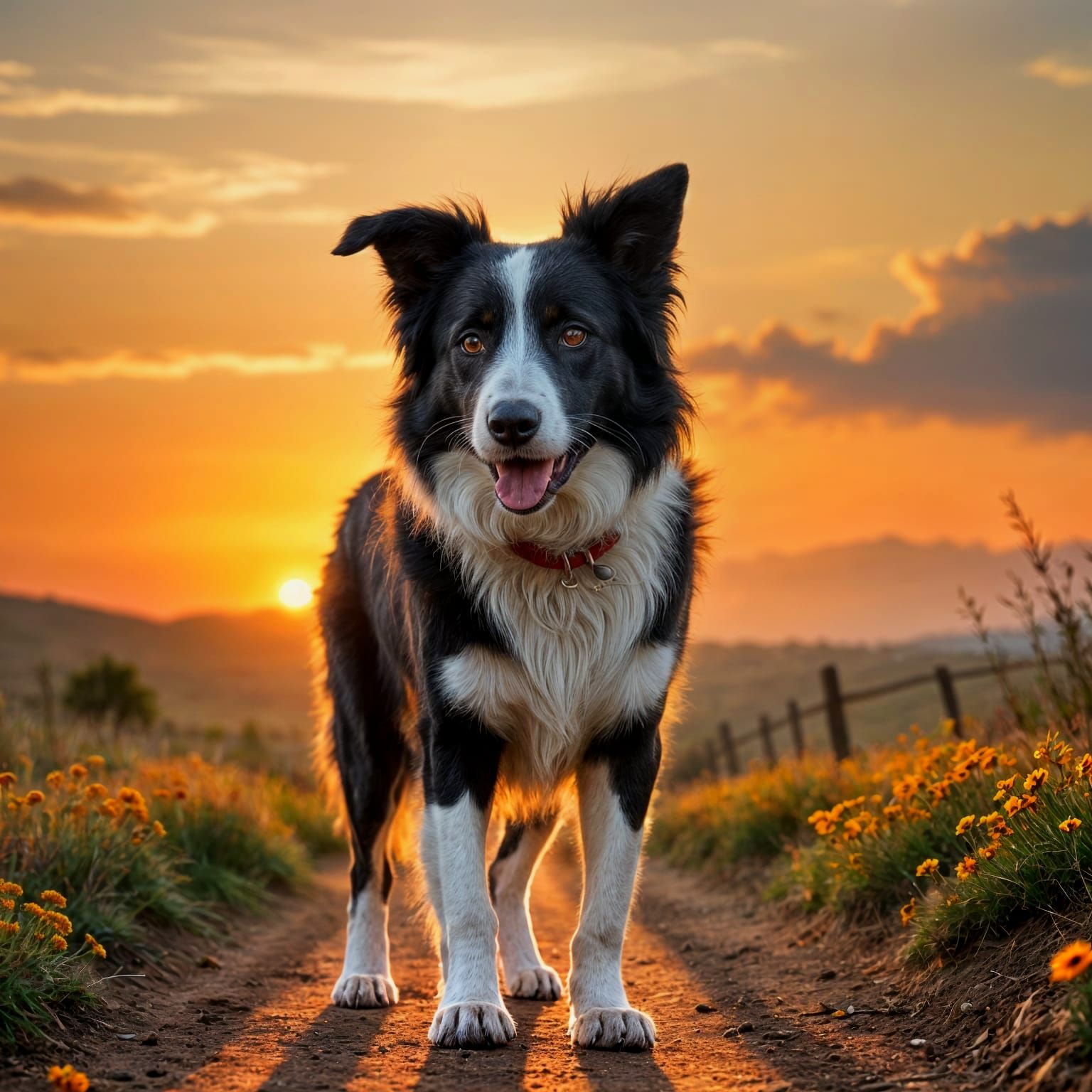Persevering Border Collie Embarks on Serene Sunset Journey