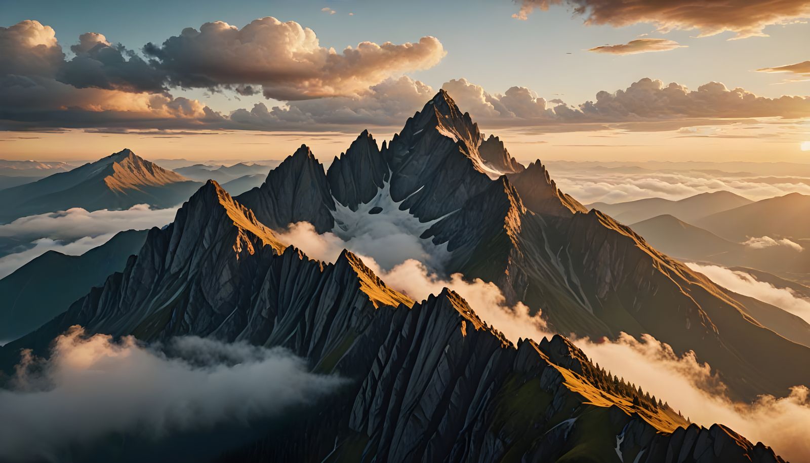 Mountain Ridge Silhouette at Sunrise