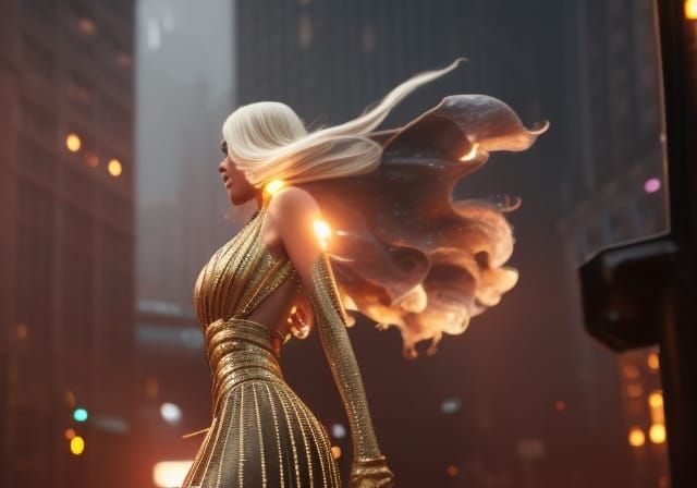 Shimmering Dancer in a Sci-Fi Waltz