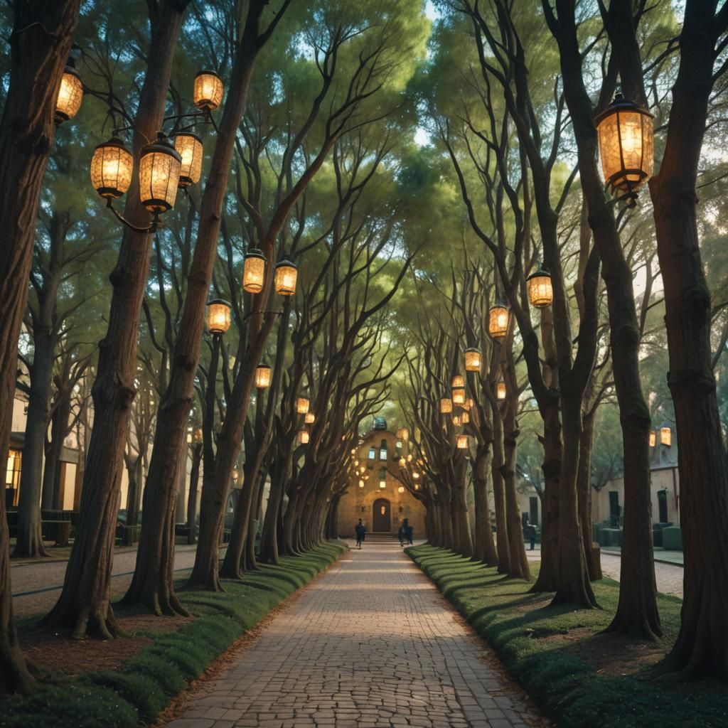 Cypress Alley with Stained Glass Lanterns: Cinematic Film St...