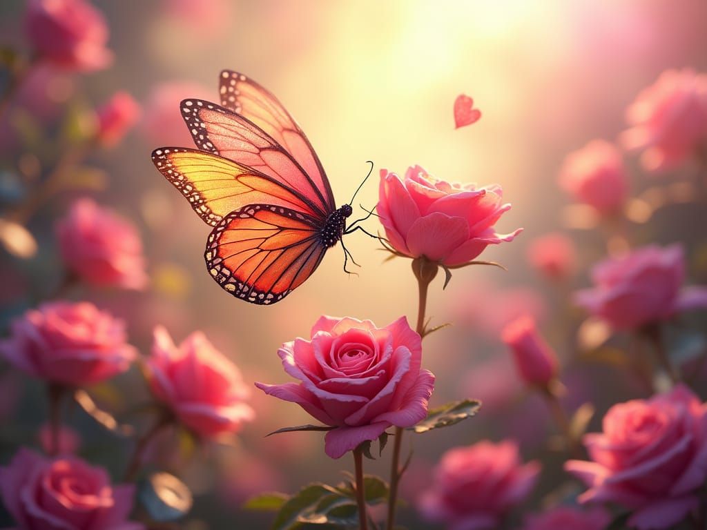 Butterfly Draws Heart of Roses: 3D Digital Art