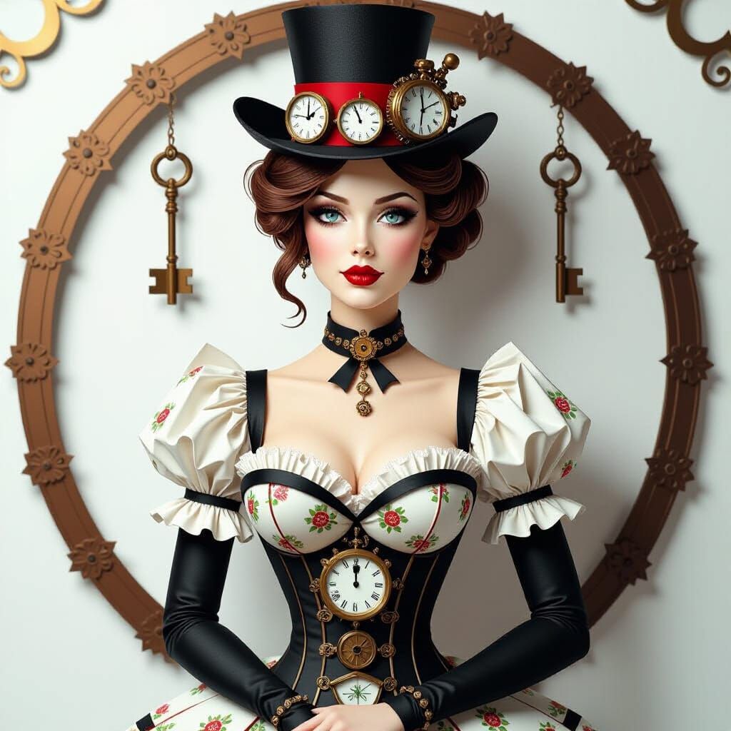 Steampunk Papercraft Woman in Teacup Dress