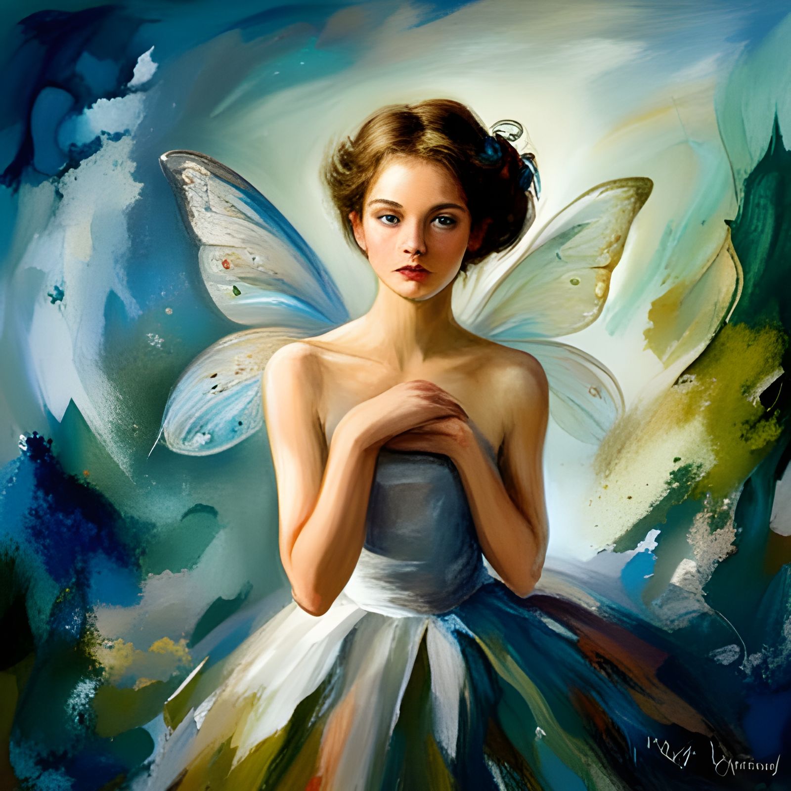 Blue Fairy in Painterly Vintage Style
